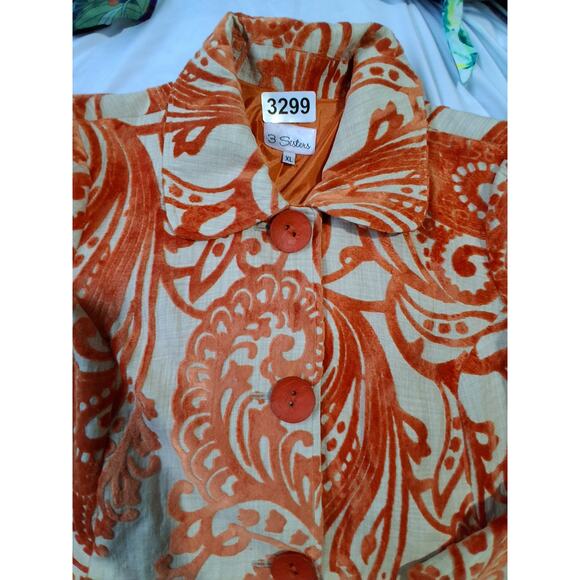 Y2K Vintage Velvet Burnout 3 Sisters Womens  size XL Button Paisley Fall Jacket - Picture 15 of 16